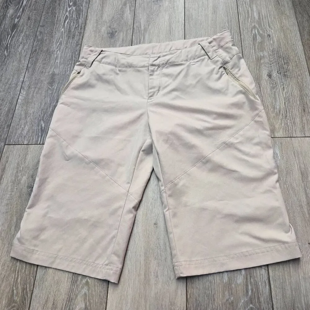 Nike women's long golf shorts light tan adjustable length burmuda med 8-10